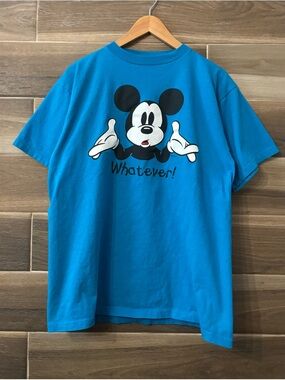 Vintage 90’s Disney Mickey Mouse Whatever Slogan Blue Cartoon Size Large T Shirt